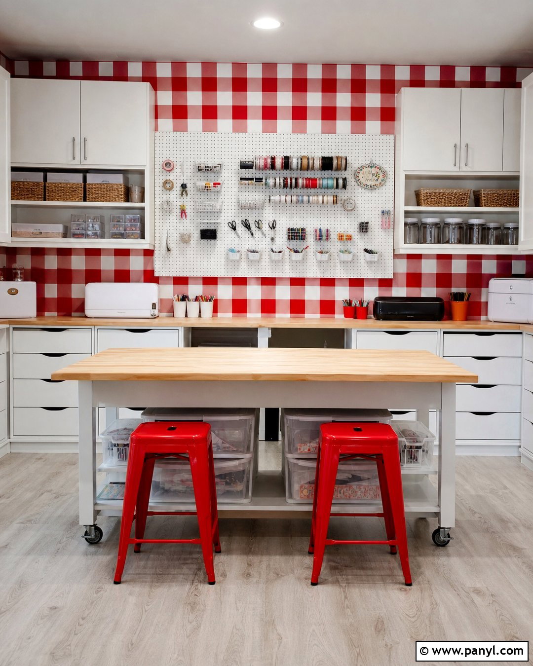Red And White Checkered Craft Room Wall - 20 Red And White Checkered Wall Ideas