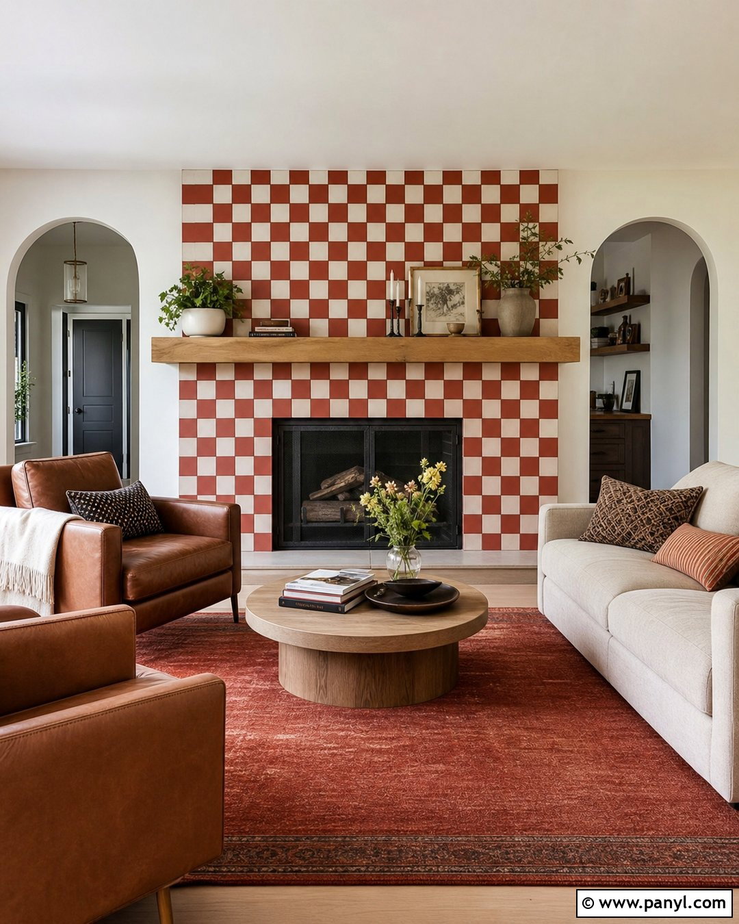 Red And White Checkered Fireplace Wall - 20 Red And White Checkered Wall Ideas