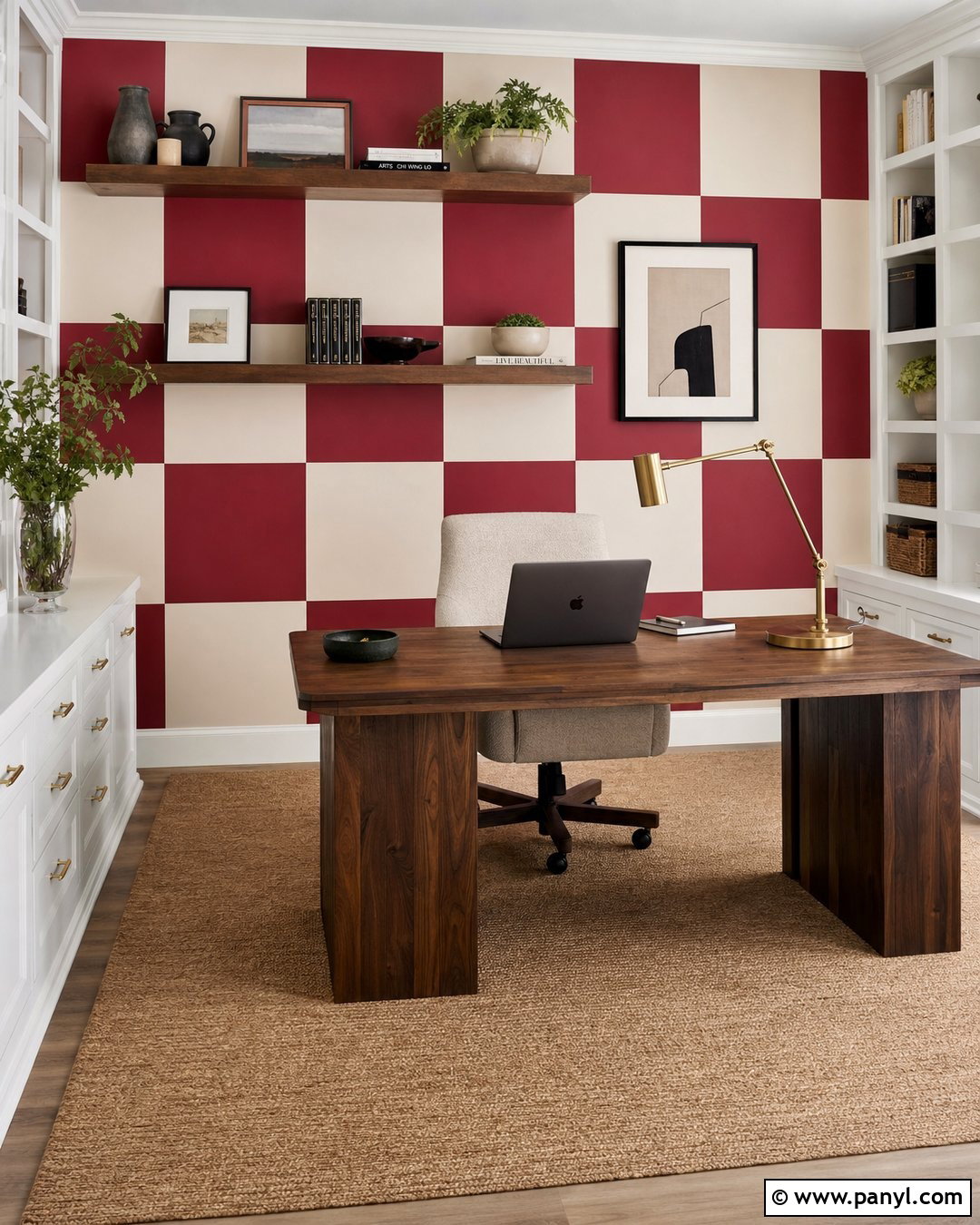 Red And White Checkered Home Office Wall - 20 Red And White Checkered Wall Ideas