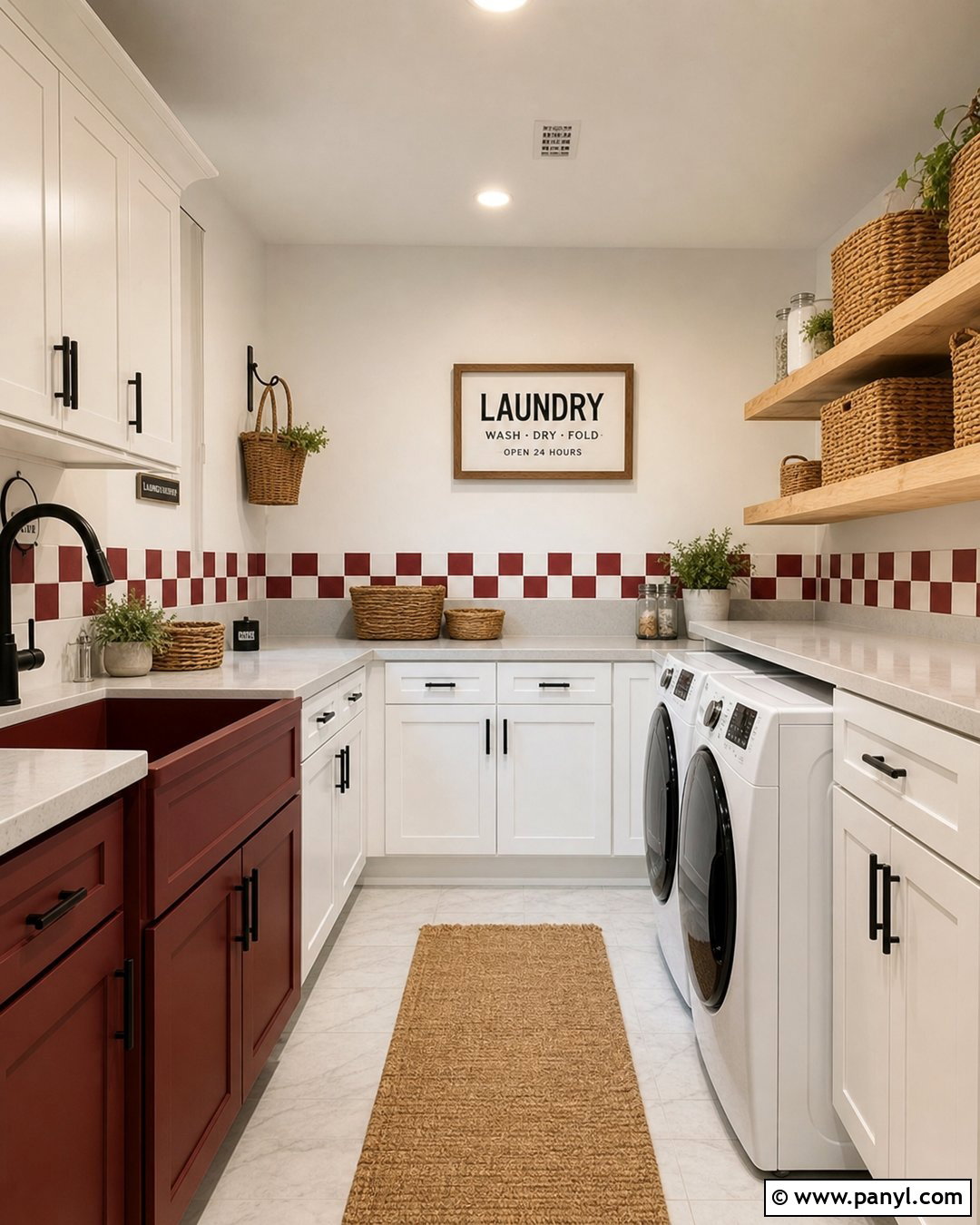 Red And White Checkered Laundry Room Border - 20 Red And White Checkered Wall Ideas