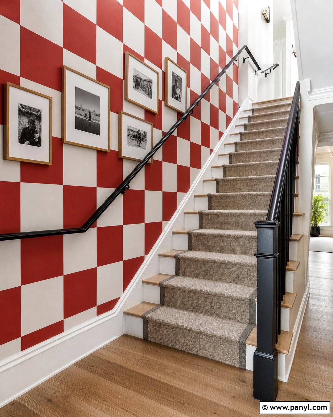 Red And White Checkered Stairway Wall - 20 Red And White Checkered Wall Ideas