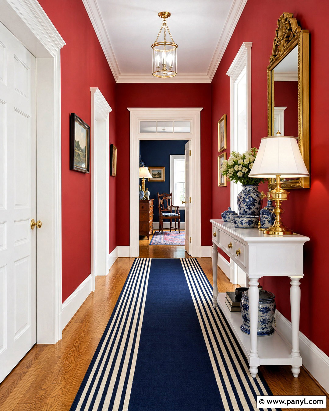 Red And White Classic Hallway - 20 red hallway ideas