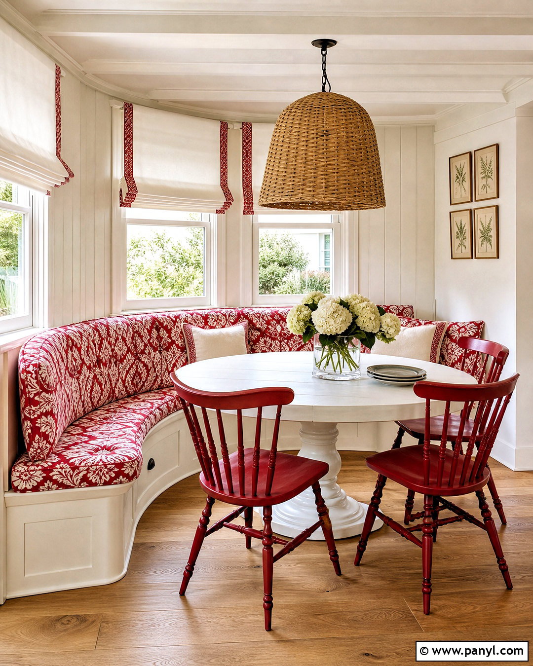 Red And White Damask Breakfast Nook - 20 red and white damask design ideas