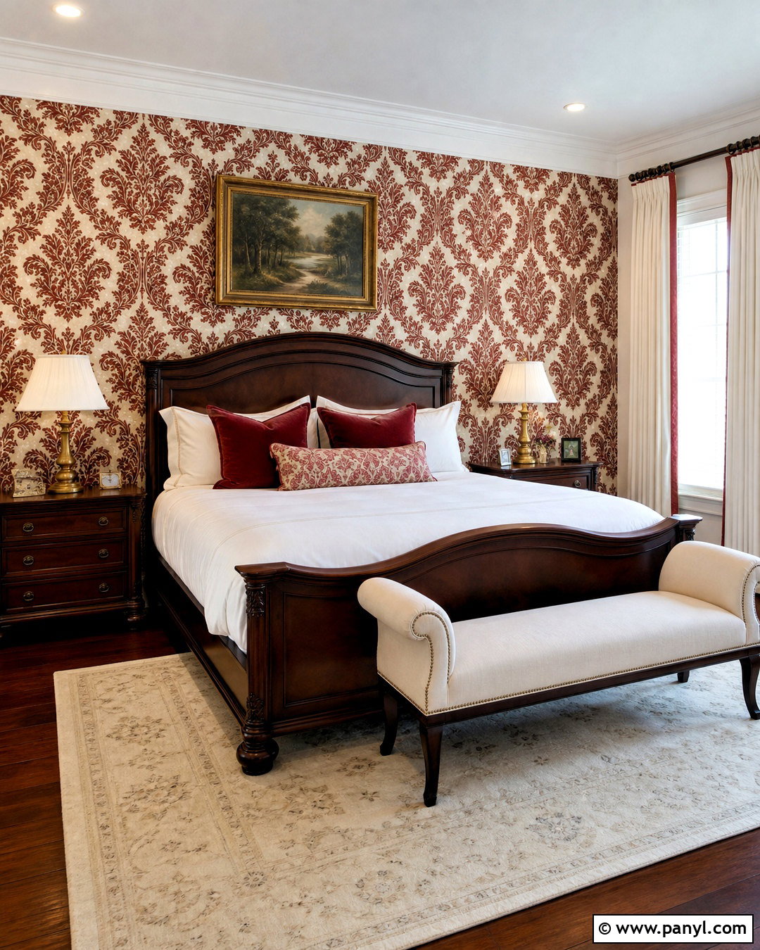 Red And White Damask Classic Bedroom - 20 red and white damask design ideas