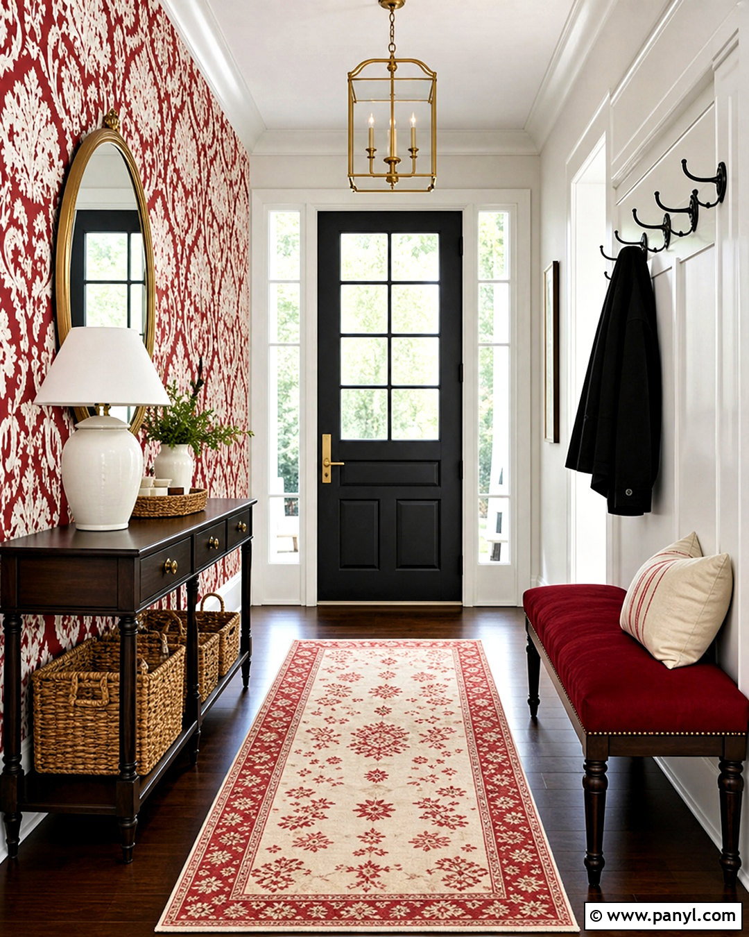 Red And White Damask Entryway - 20 red and white damask design ideas