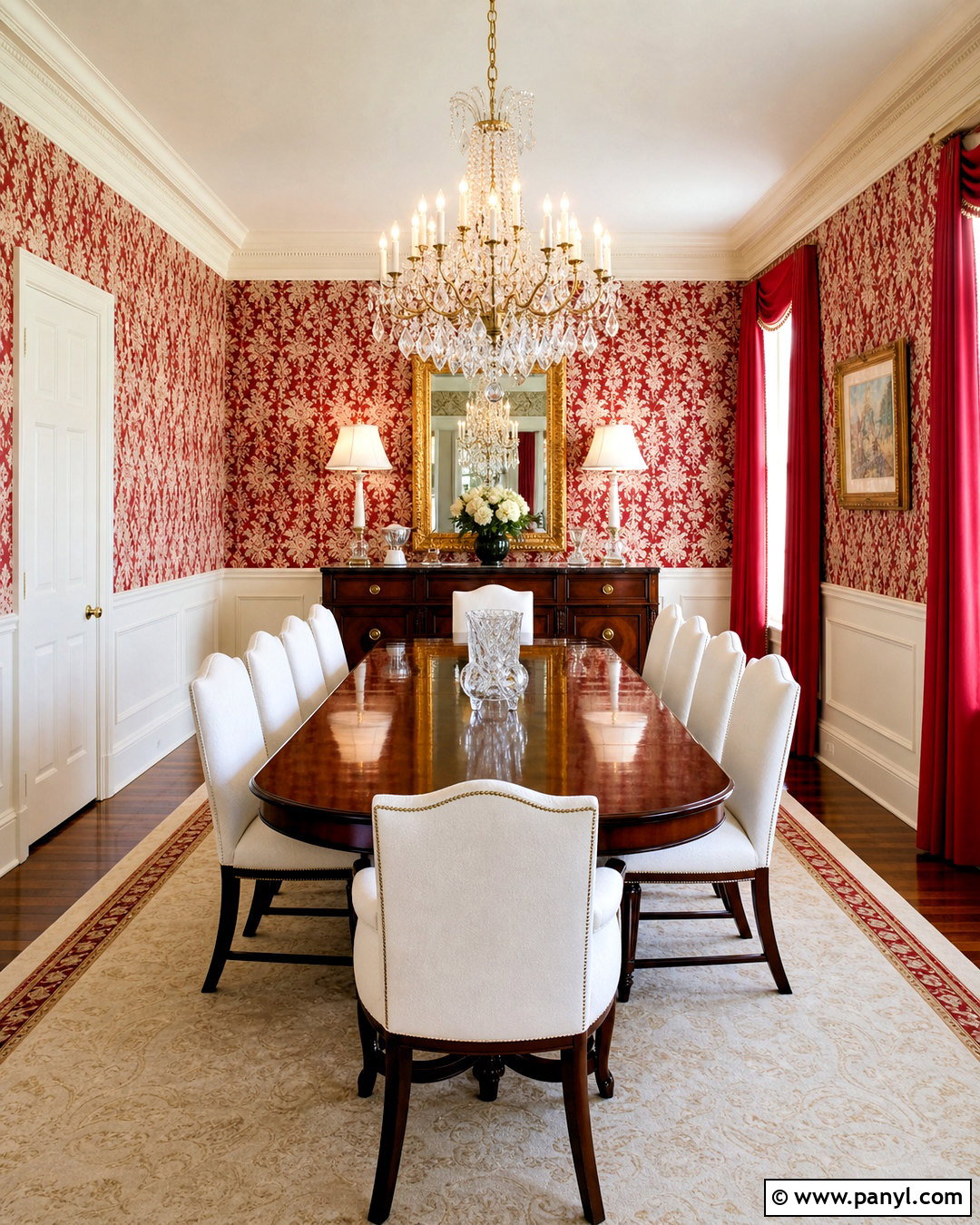 Red And White Damask Formal Dining Room - 20 red and white damask design ideas