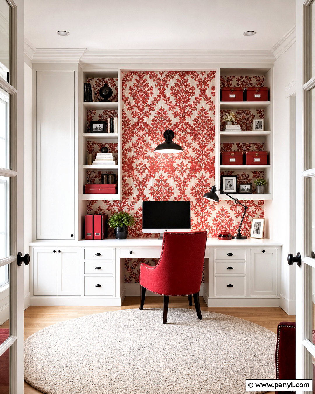 Red And White Damask Home Office - 20 red and white damask design ideas