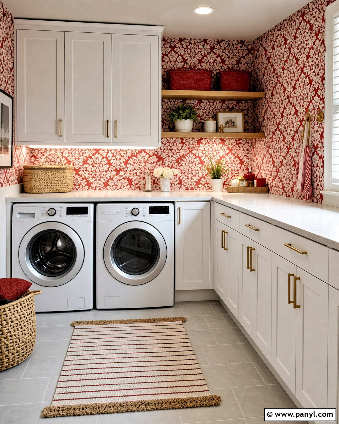 Red And White Damask Laundry Room - 20 red and white damask design ideas