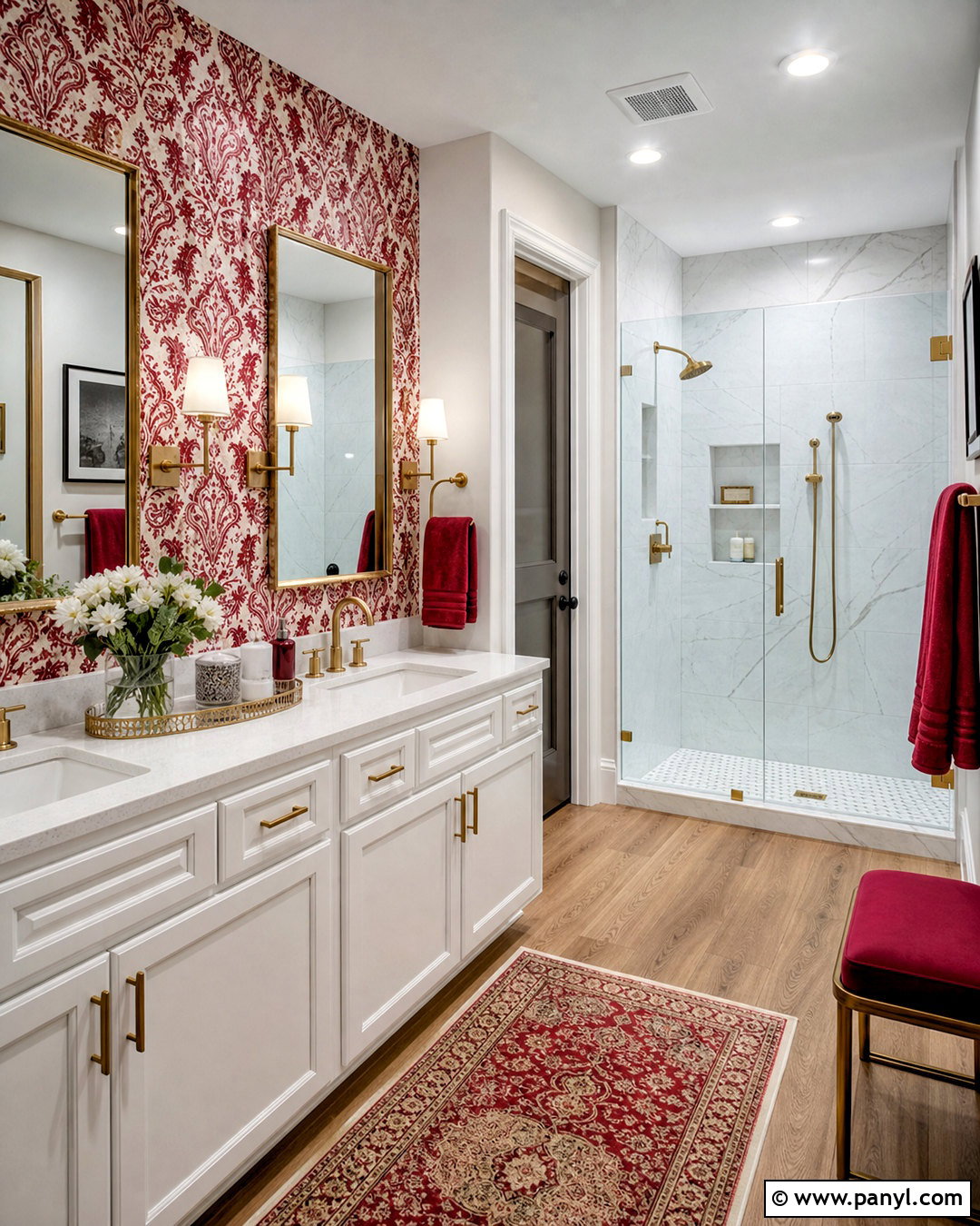 Red And White Damask Main Bathroom - 20 red and white damask design ideas
