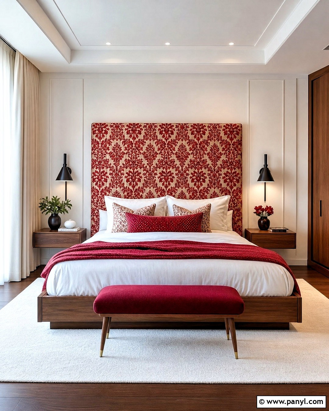 Red And White Damask Modern Bedroom - 20 red and white damask design ideas