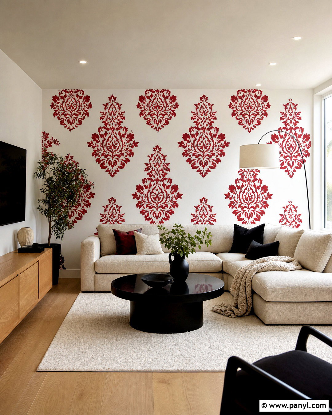 Red And White Damask Modern Living Room - 20 red and white damask design ideas