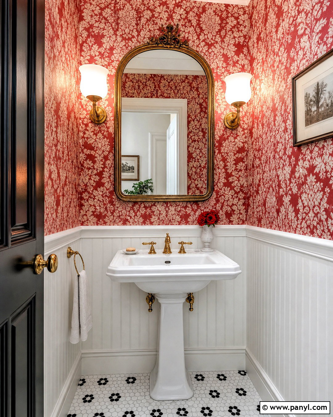 Red And White Damask Powder Room - 20 red and white damask design ideas