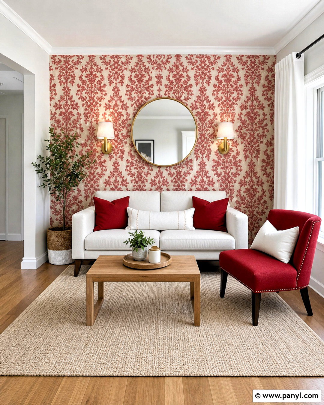 Red And White Damask Small Living Room - 20 red and white damask design ideas