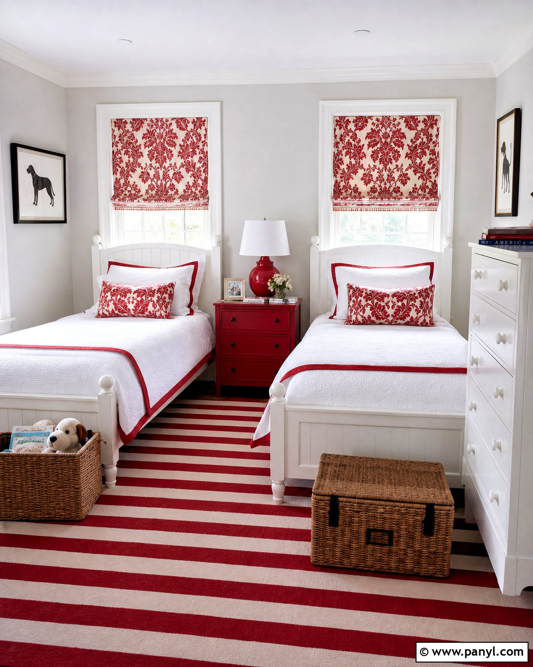 Red And White Damask Twin Bedroom - 20 red and white damask design ideas