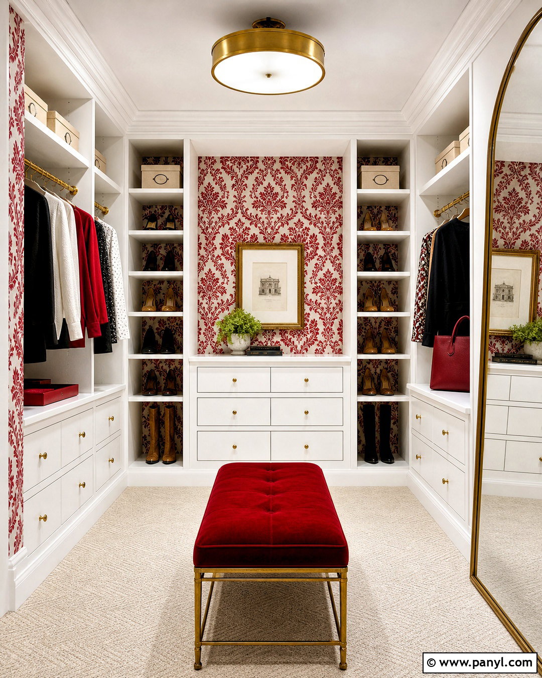 Red And White Damask Walk-In Closet - 20 red and white damask design ideas