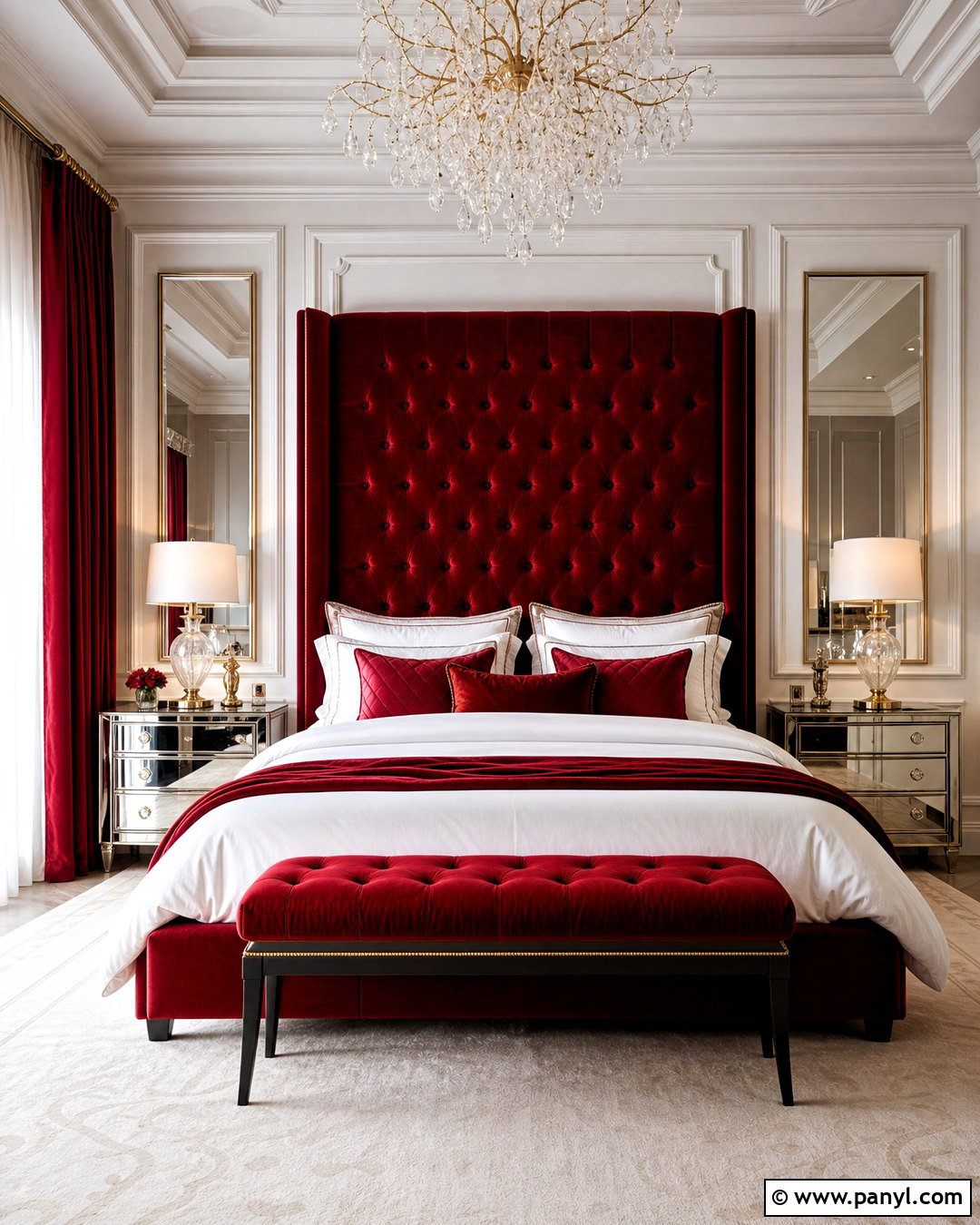 Red And White Glam Bedroom - 20 red and white bedroom ideas