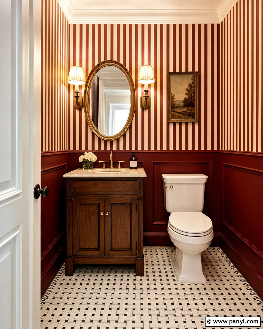 Red And White Powder Room Stripes - 20 striped bathroom walls