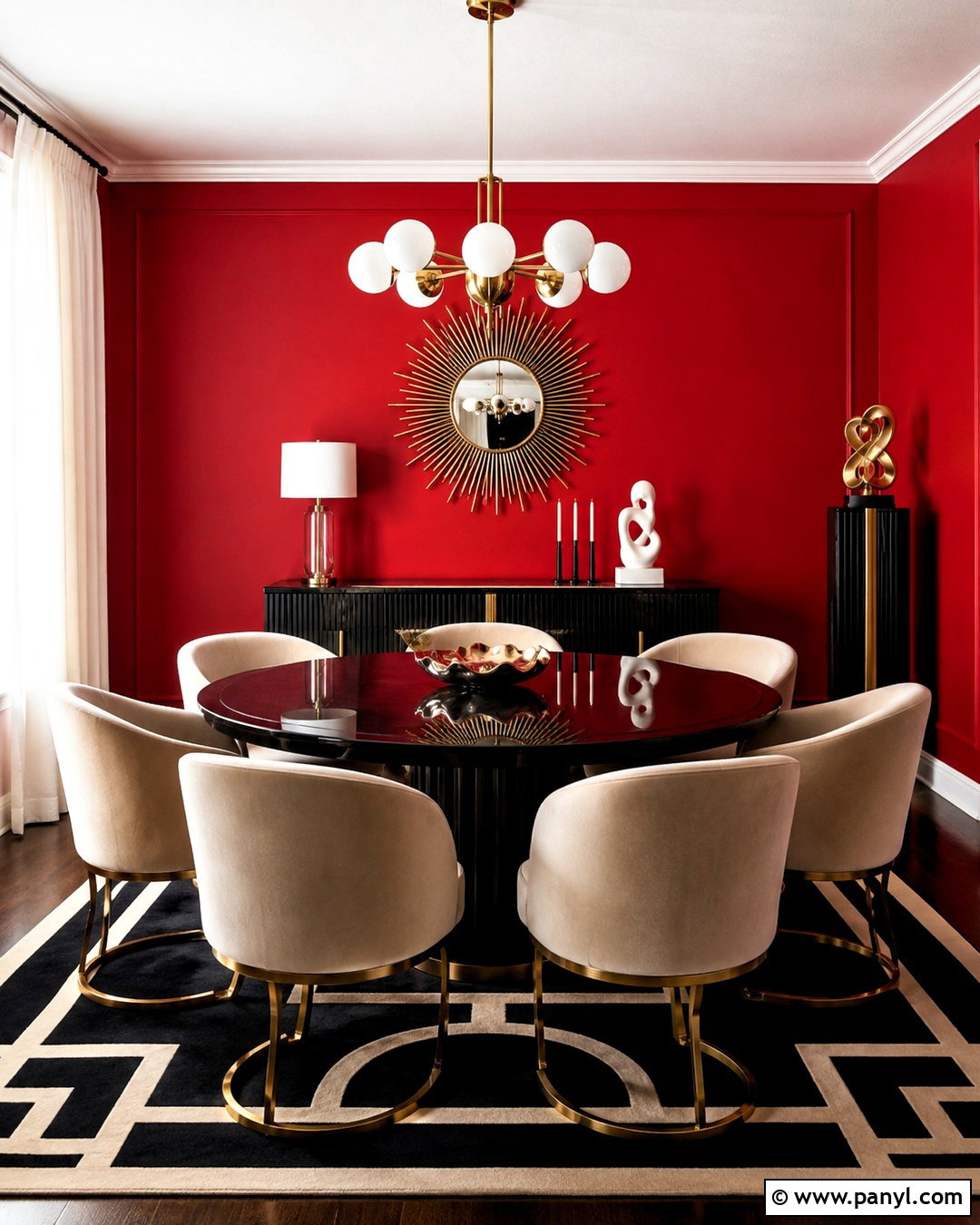 Red Art Deco Dining Room Walls - 40 Red Walls