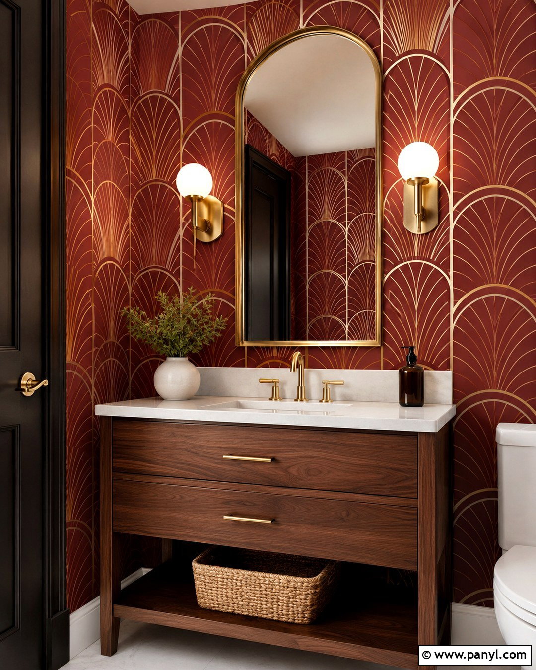 Red Art Deco Fan Wall - 20 Geometric Wall Paint Red Ideas
