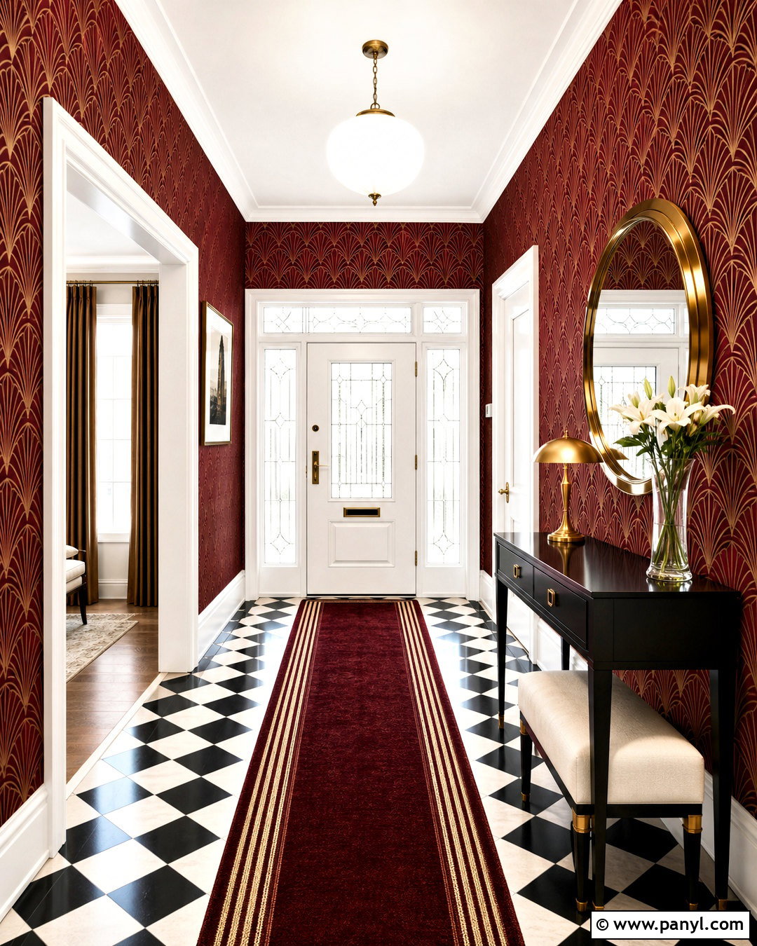 Red Art Deco Wallpaper Entryway - 20 red wallpaper pattern ideas