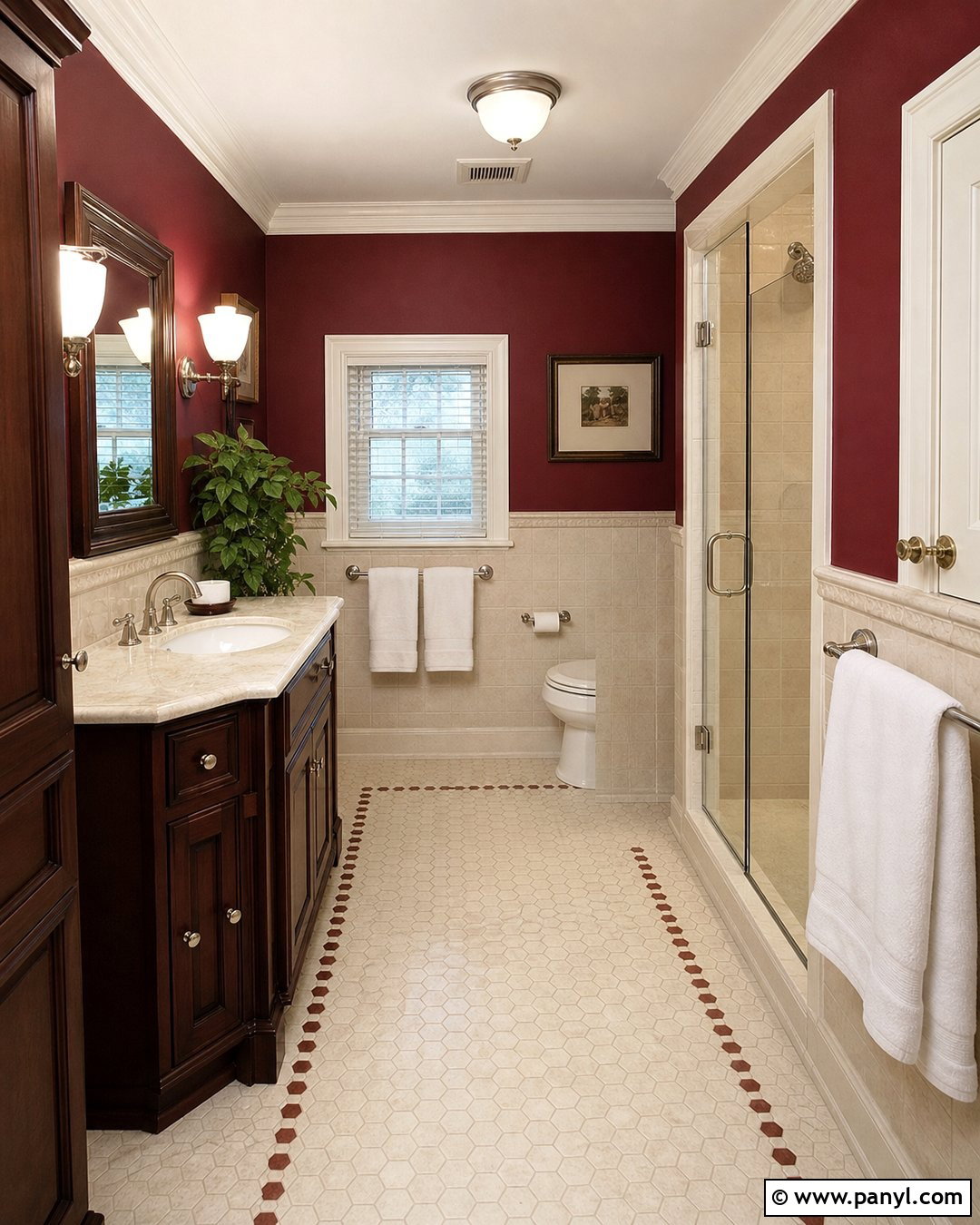 Red Bathroom With Cream Tile - 20 Early 2000S Red Walls