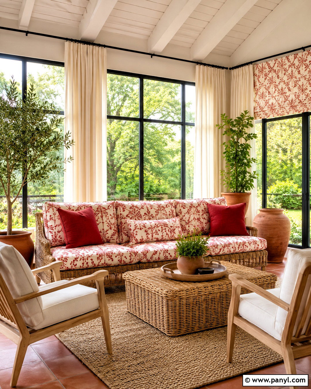 Red Block Print Sunroom - 20 modern red pattern ideas