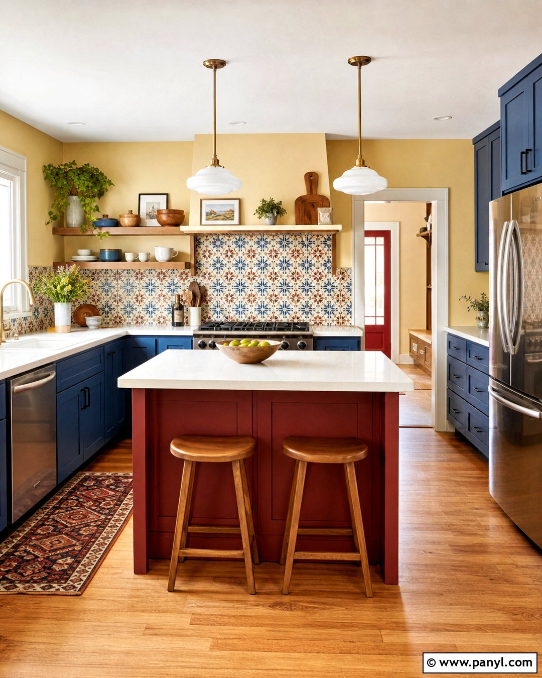 Red Blue And Soft Yellow Kitchen Palette - 20 kitchen colour palettes
