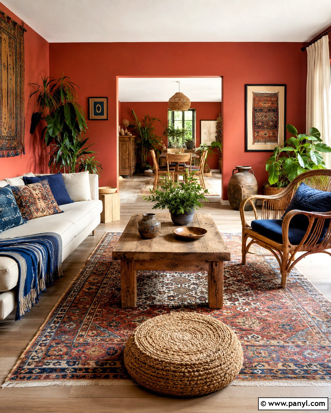 Red Boho Living Room Walls - 40 Red Walls