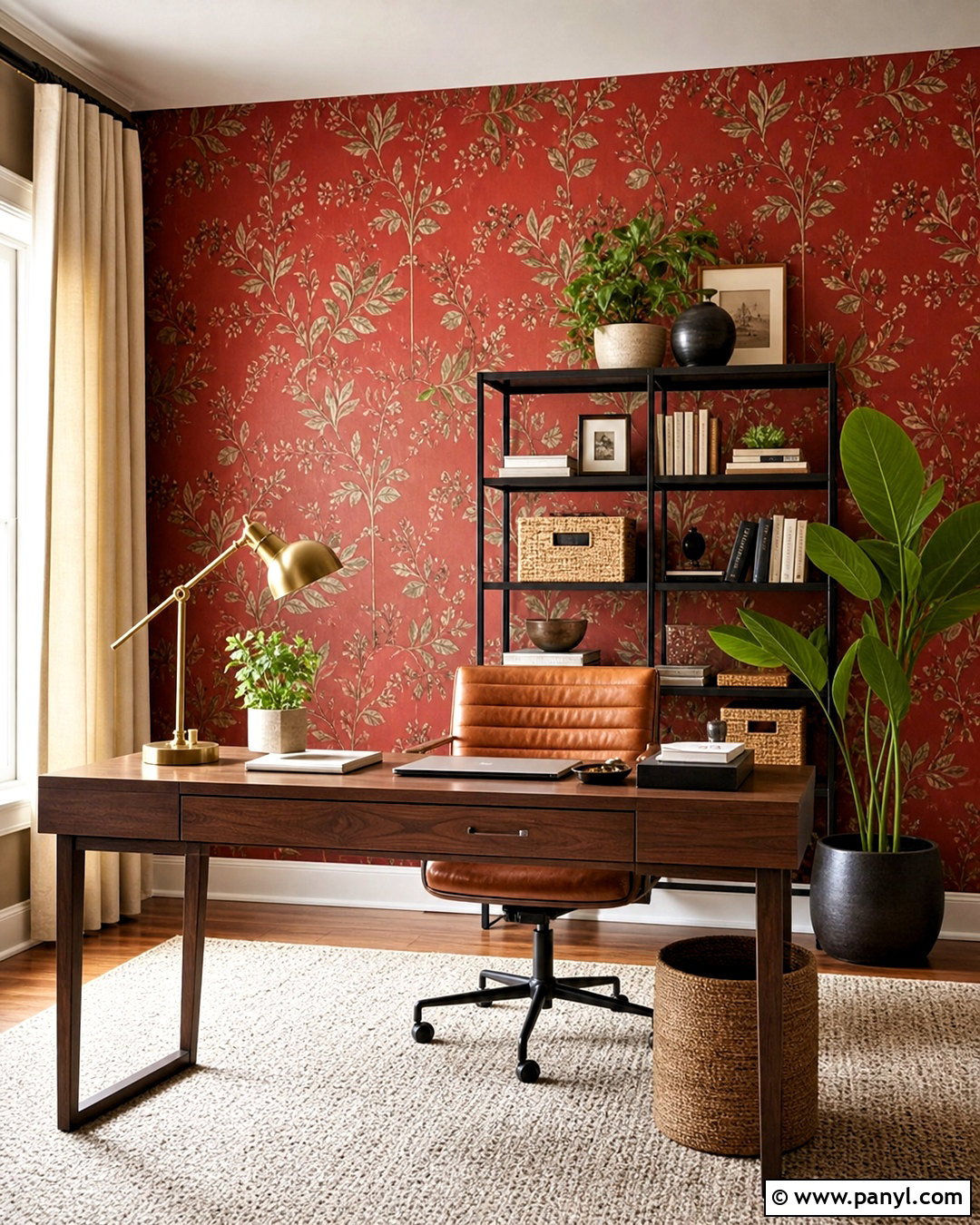 Red Botanical Wallpaper Home Office - 20 red wallpaper pattern ideas