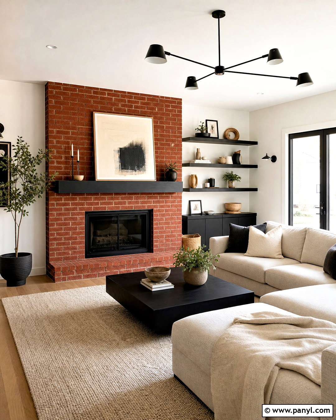 Red Brick Fireplace With Black Mantel - 20 red brick fireplace mantle ideas