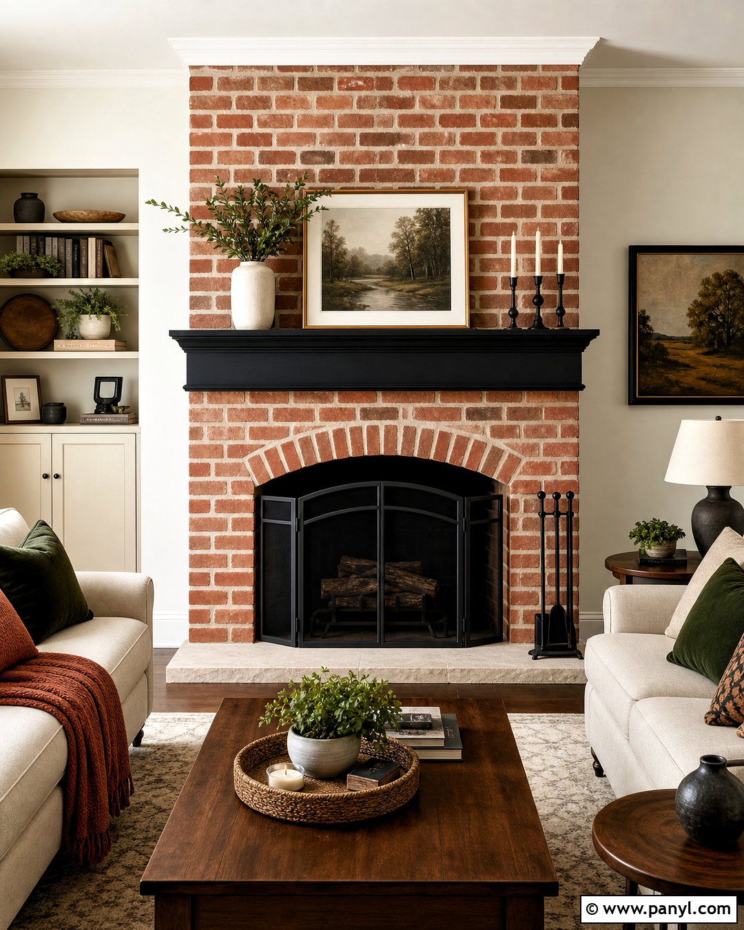Red Brick Fireplace With Black Mantel - 20 red brick fireplace makeover ideas