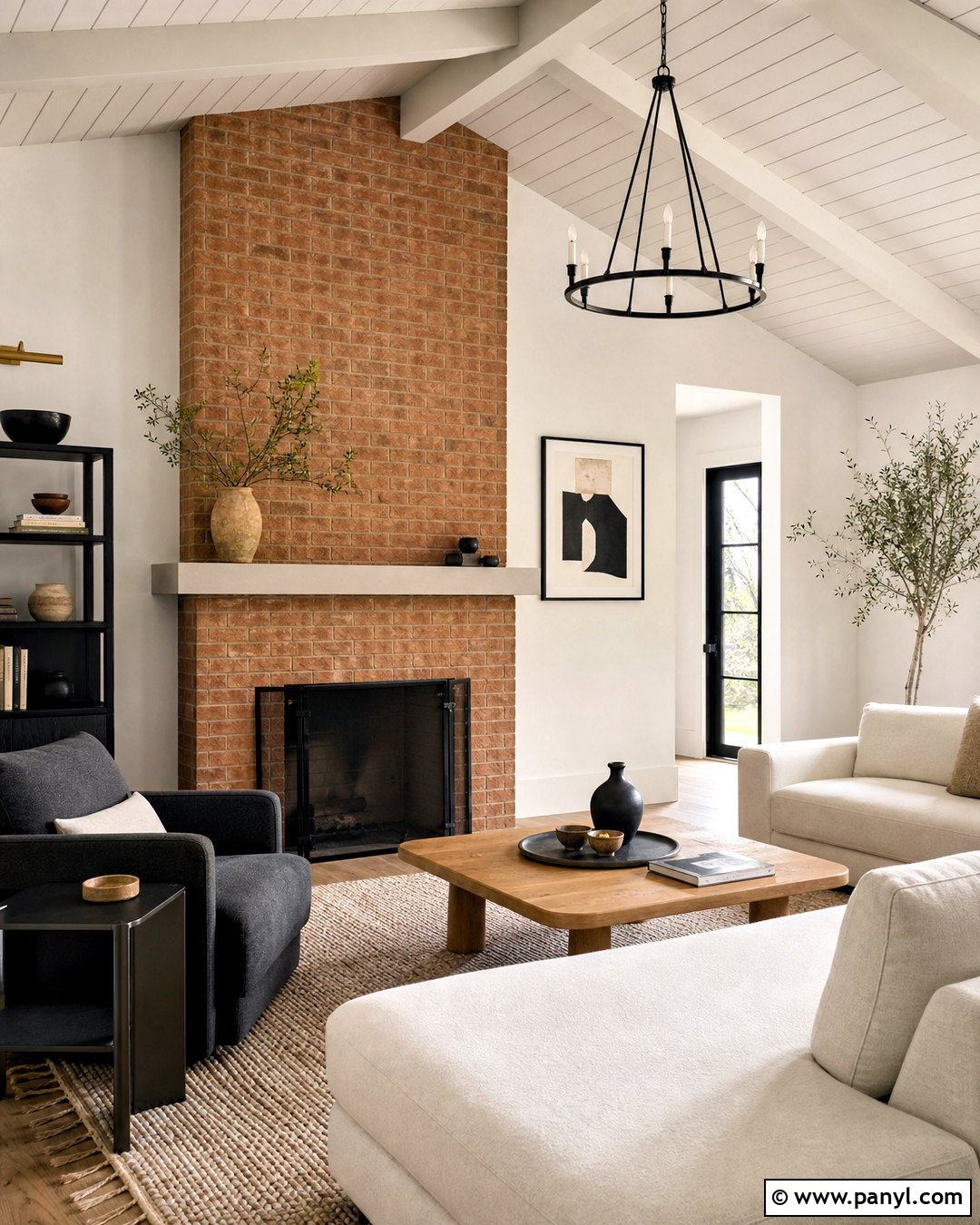 Red Brick Fireplace With Concrete Mantel - 20 red brick fireplace mantle ideas