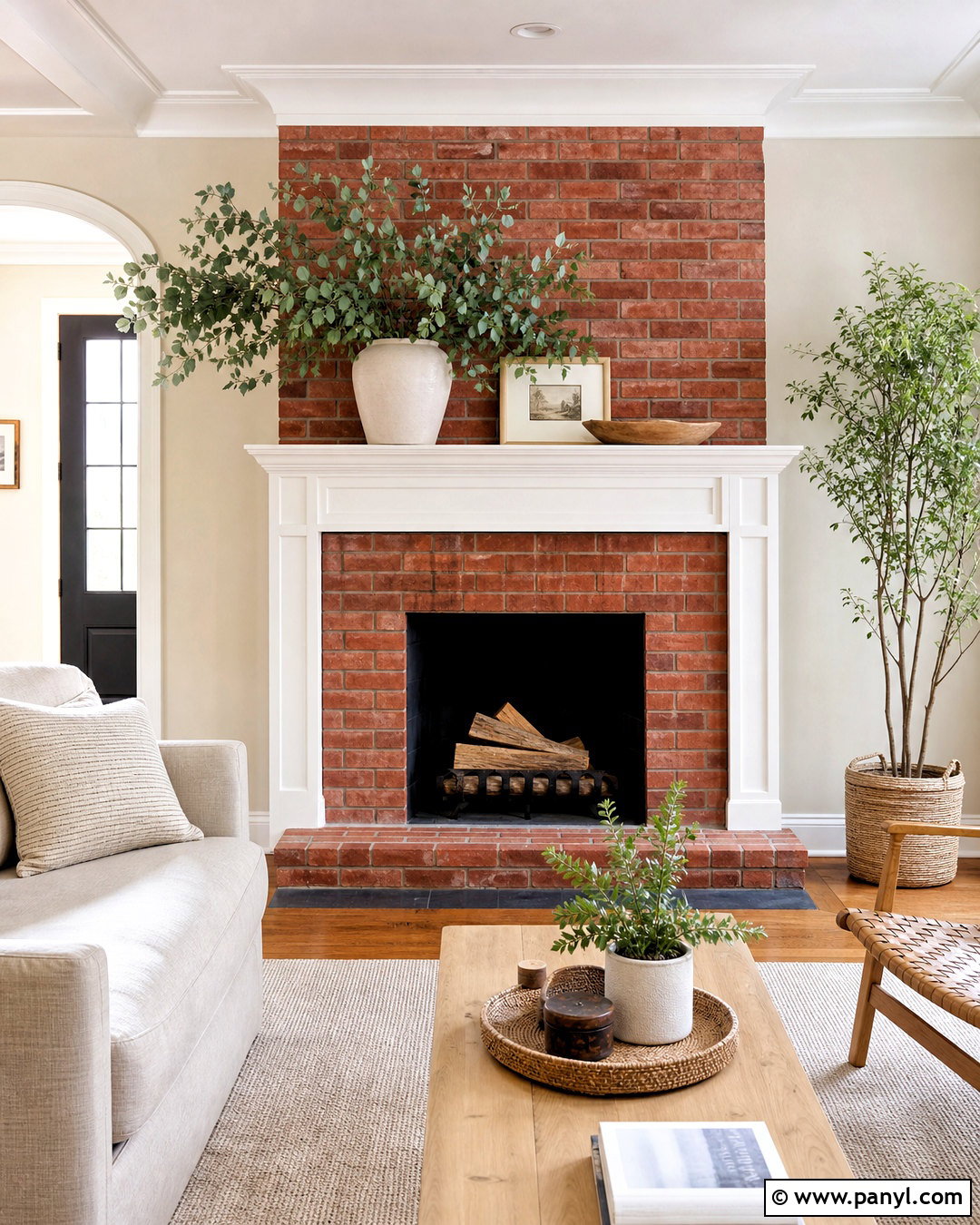 Red Brick Fireplace With Greenery - 20 red brick fireplace mantle ideas