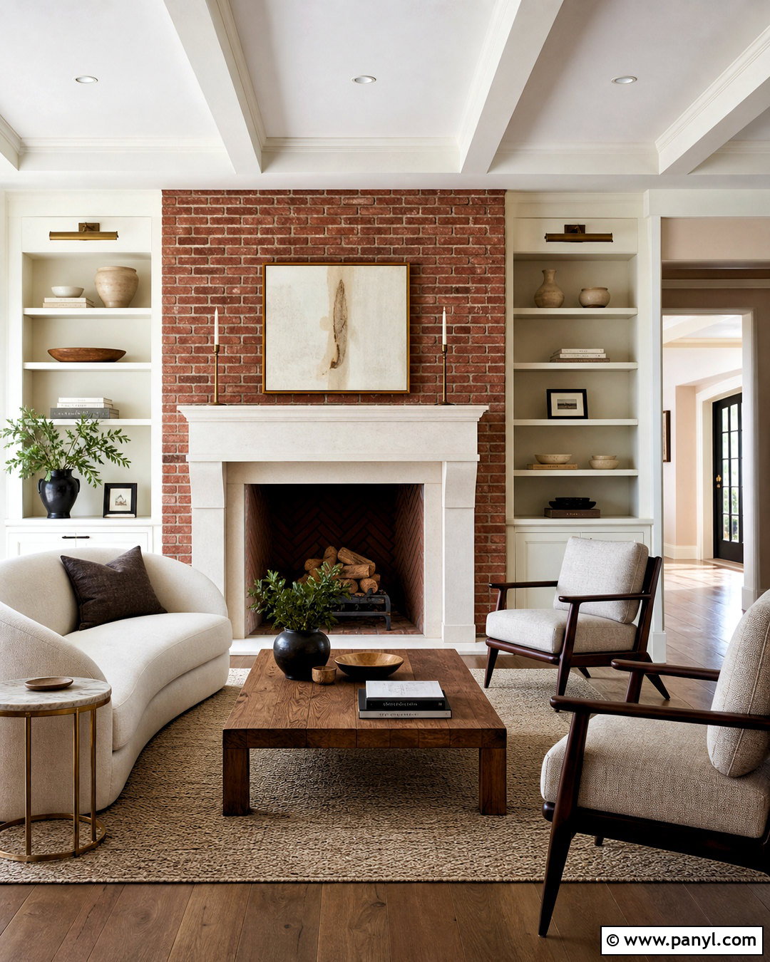 Red Brick Fireplace With Limestone Mantel - 20 red brick fireplace mantle ideas