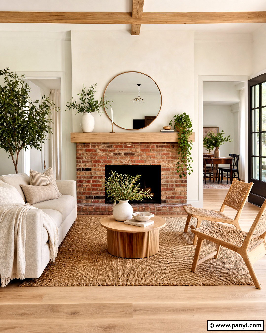 Red Brick Fireplace With Natural Oak Mantel - 20 red brick fireplace mantle ideas