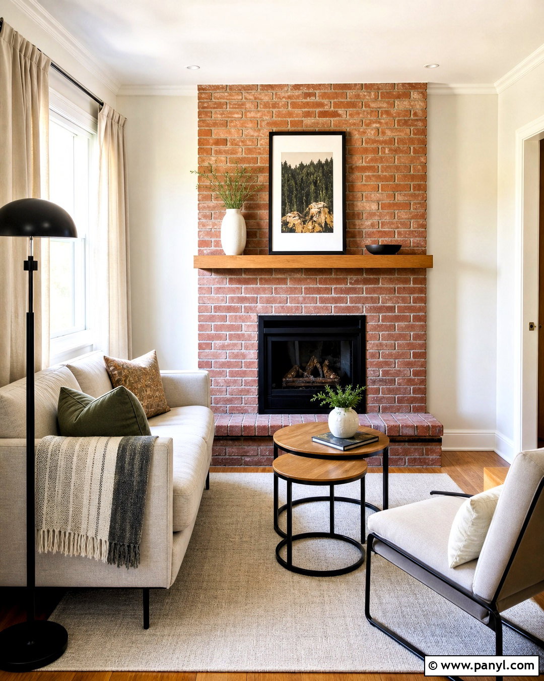 Red Brick Fireplace With Slim Mantel - 20 red brick fireplace mantle ideas