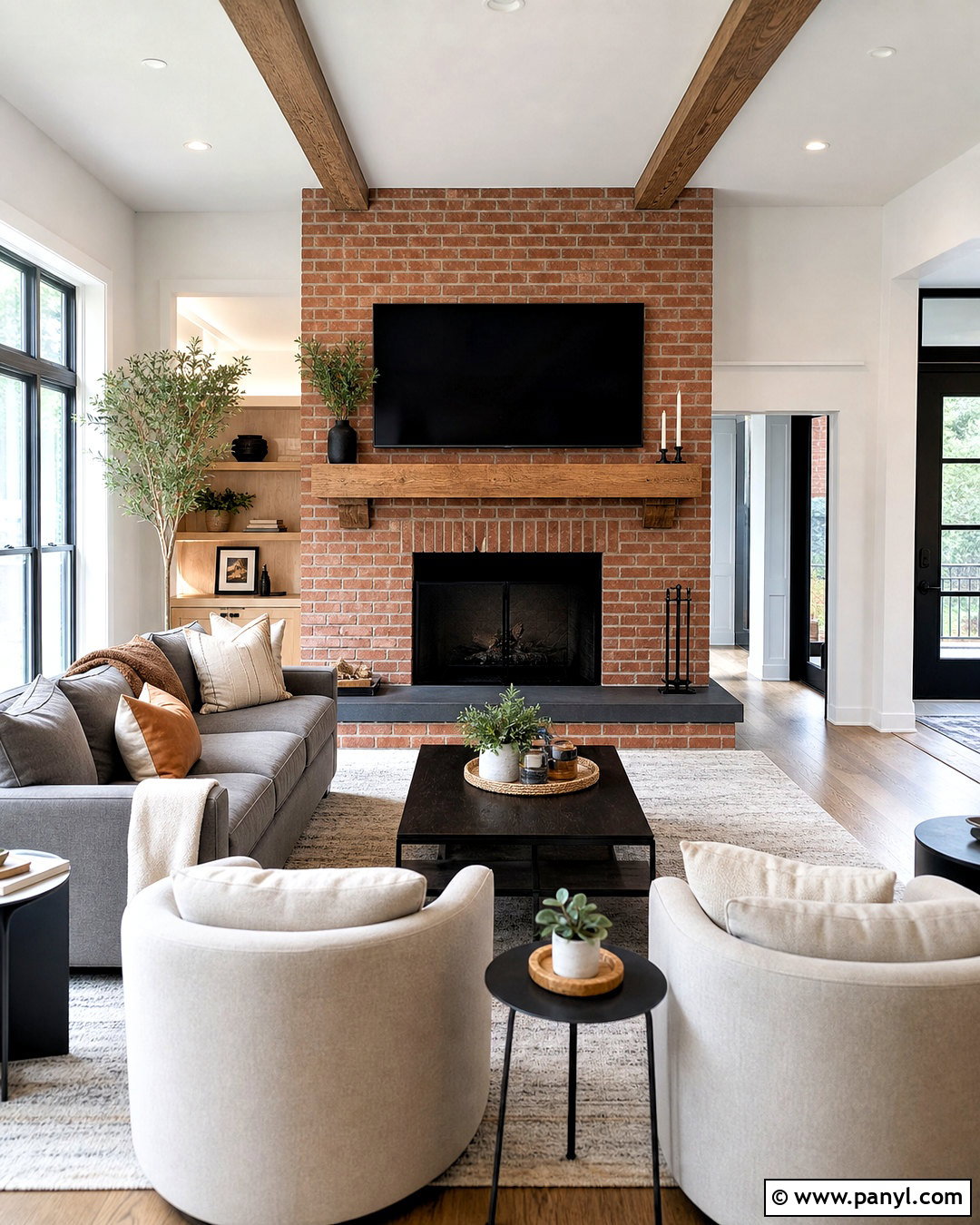 Red Brick Fireplace With TV - 20 red brick fireplace makeover ideas