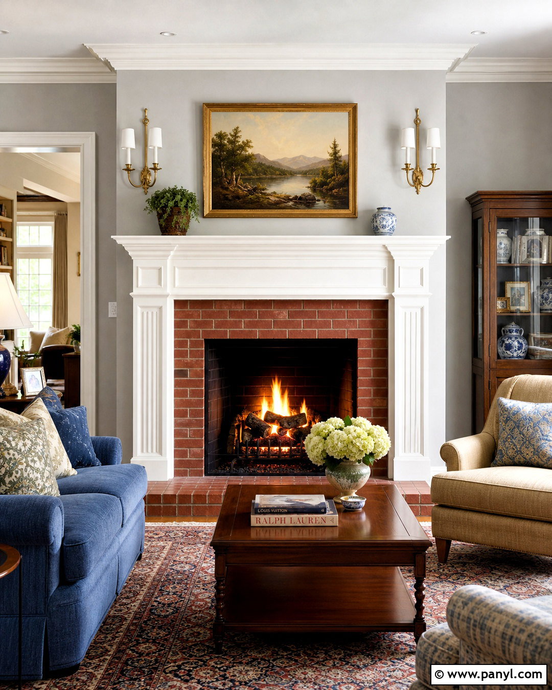 Red Brick Fireplace With Traditional Wood Surround - 20 red brick fireplace mantle ideas
