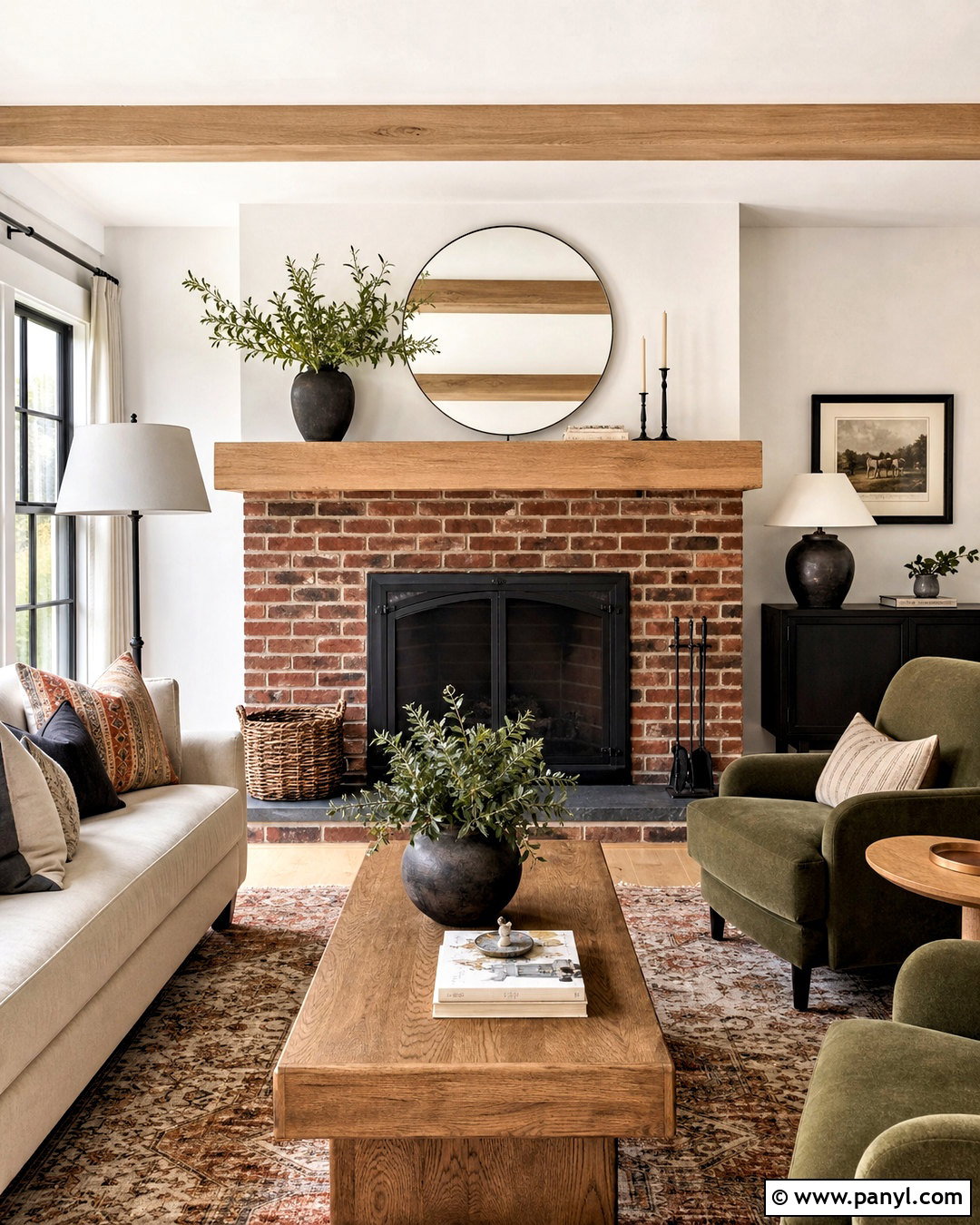 Red Brick Fireplace With Wood Mantel - 20 red brick fireplace makeover ideas
