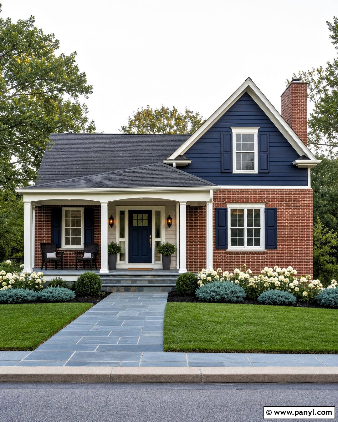 Red Brick House With Navy Accents - 20 red brick house exterior makeover ideas
