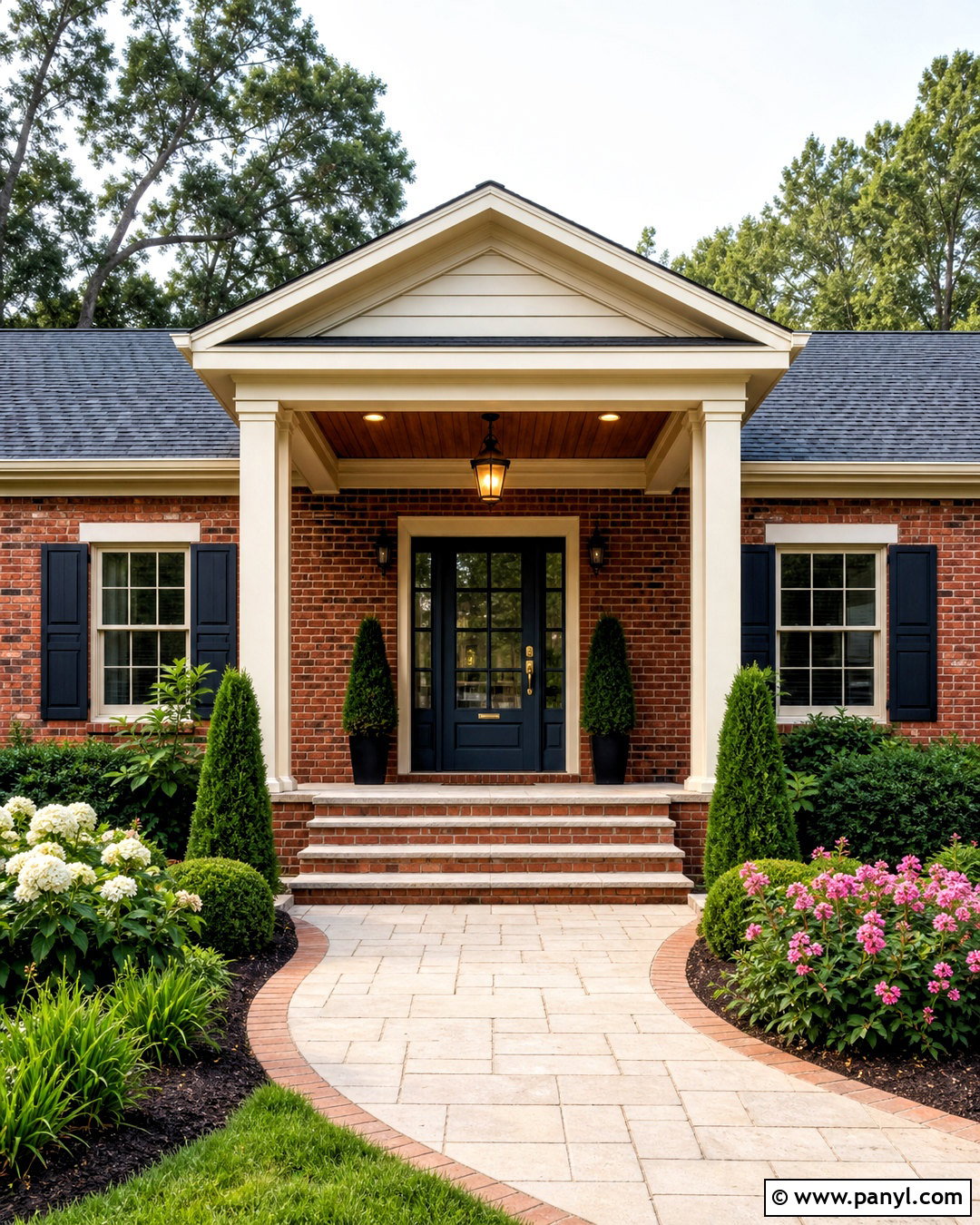 Red Brick Ranch With A Gabled Portico - 20 red brick ranch exterior makeover ideas