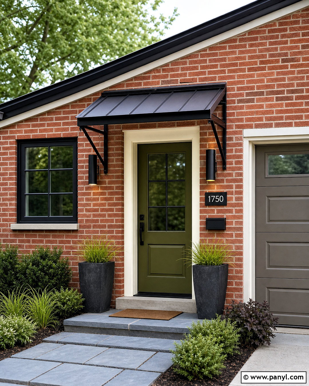 Red Brick Ranch With A Metal Door Awning - 20 red brick ranch exterior makeover ideas