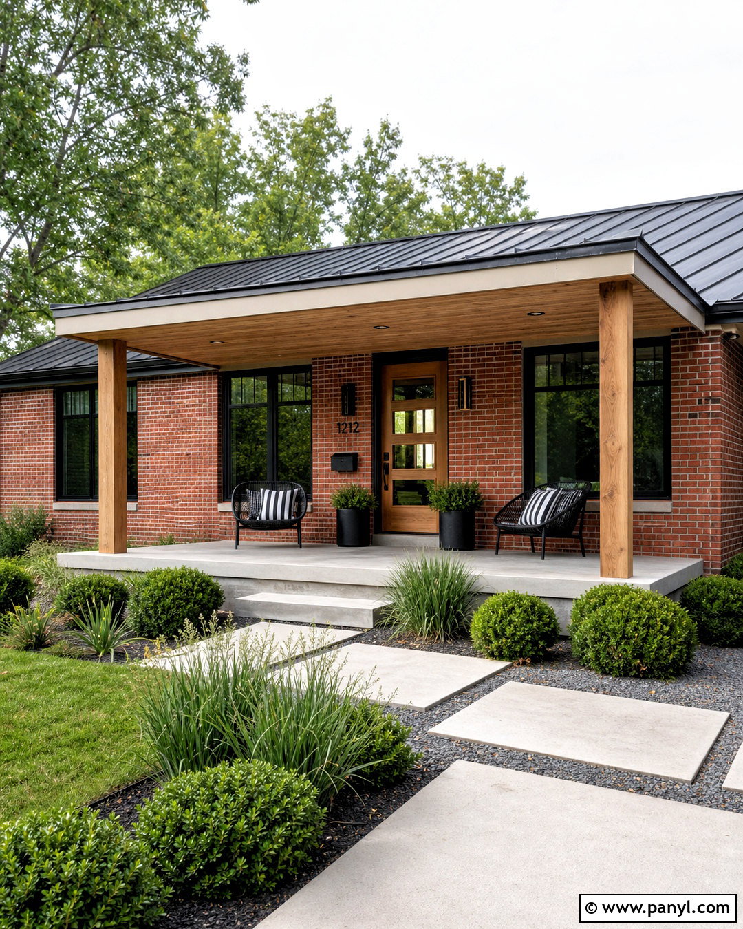 Red Brick Ranch With A Modern Front Porch - 20 red brick ranch exterior makeover ideas