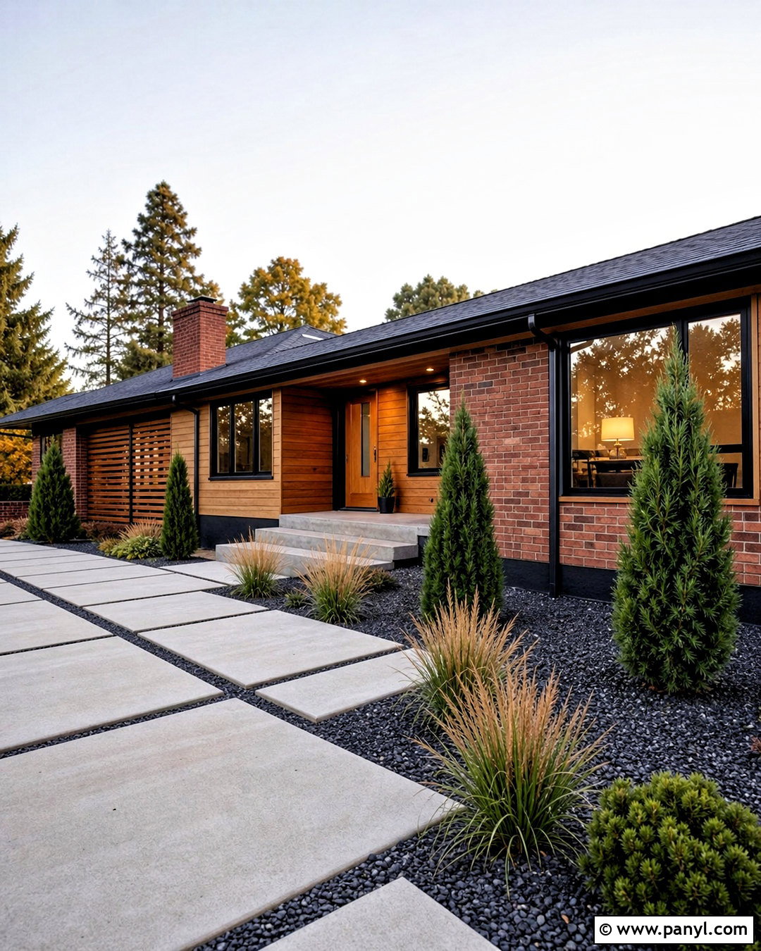 Red Brick Ranch With Black Windows And Cedar - 20 red brick ranch exterior makeover ideas