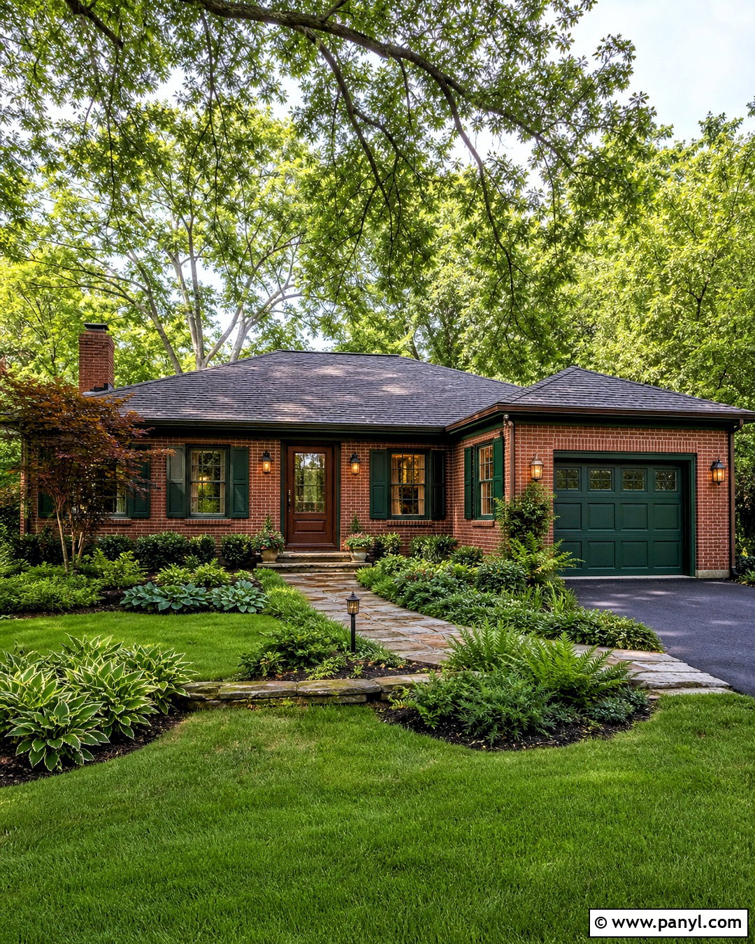 Red Brick Ranch With Dark Green Trim - 20 red brick ranch exterior makeover ideas