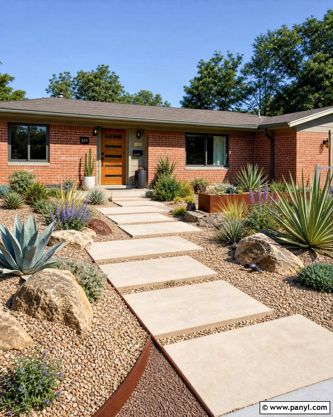 Red Brick Ranch With Drought-Tolerant Landscaping - 20 red brick ranch exterior makeover ideas