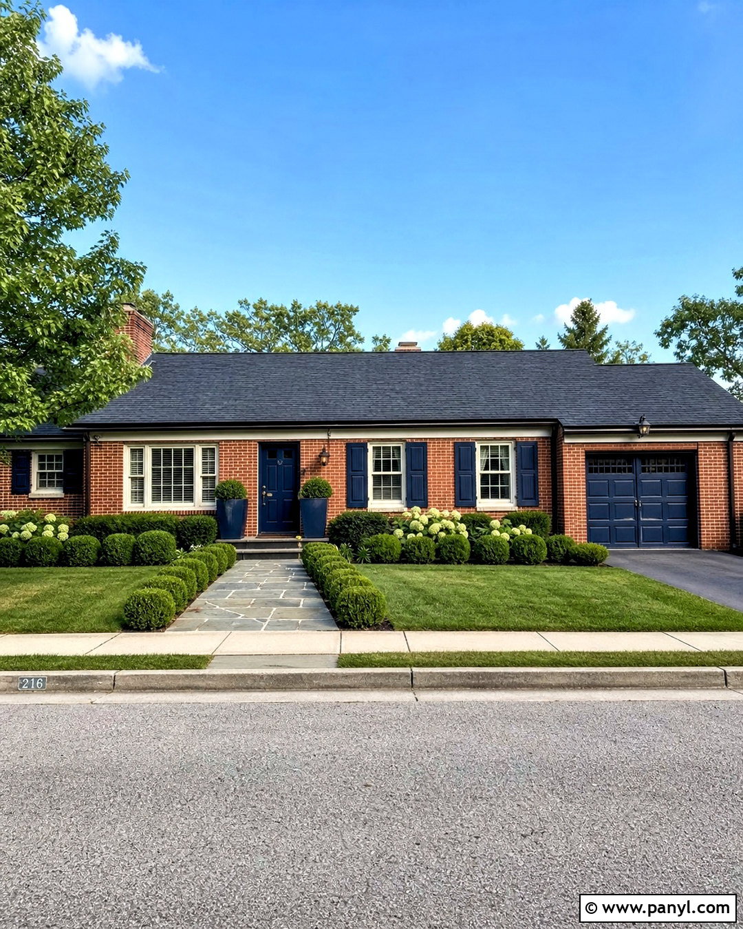 Red Brick Ranch With Navy Blue Accents - 20 red brick ranch exterior makeover ideas
