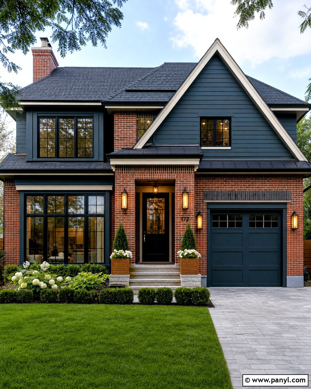 Red Brick With Dark Teal Paint - 20 red brick and paint combinations