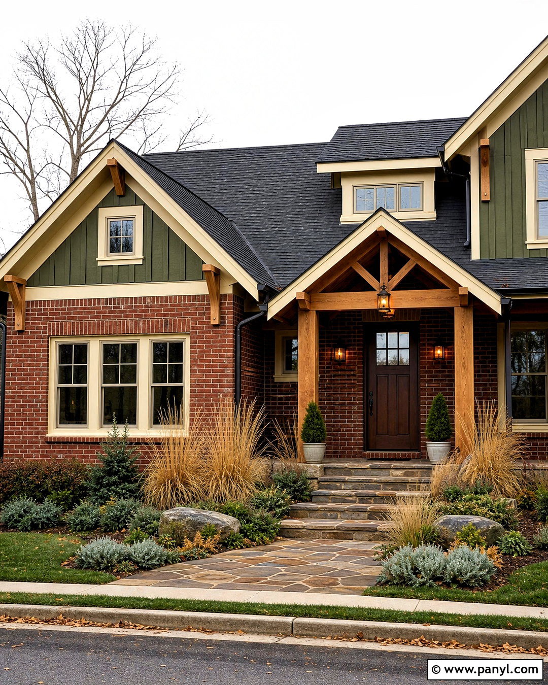 Red Brick With Olive Green Paint - 20 red brick and paint combinations