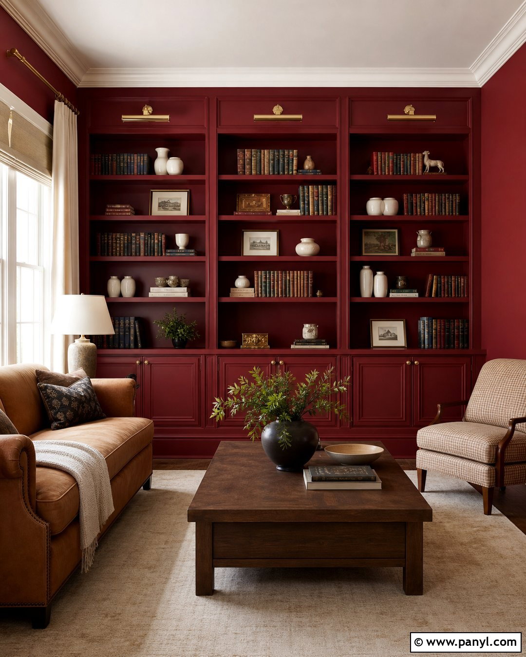 Red Built-In Bookcase Feature Wall - 35 red feature wall ideas